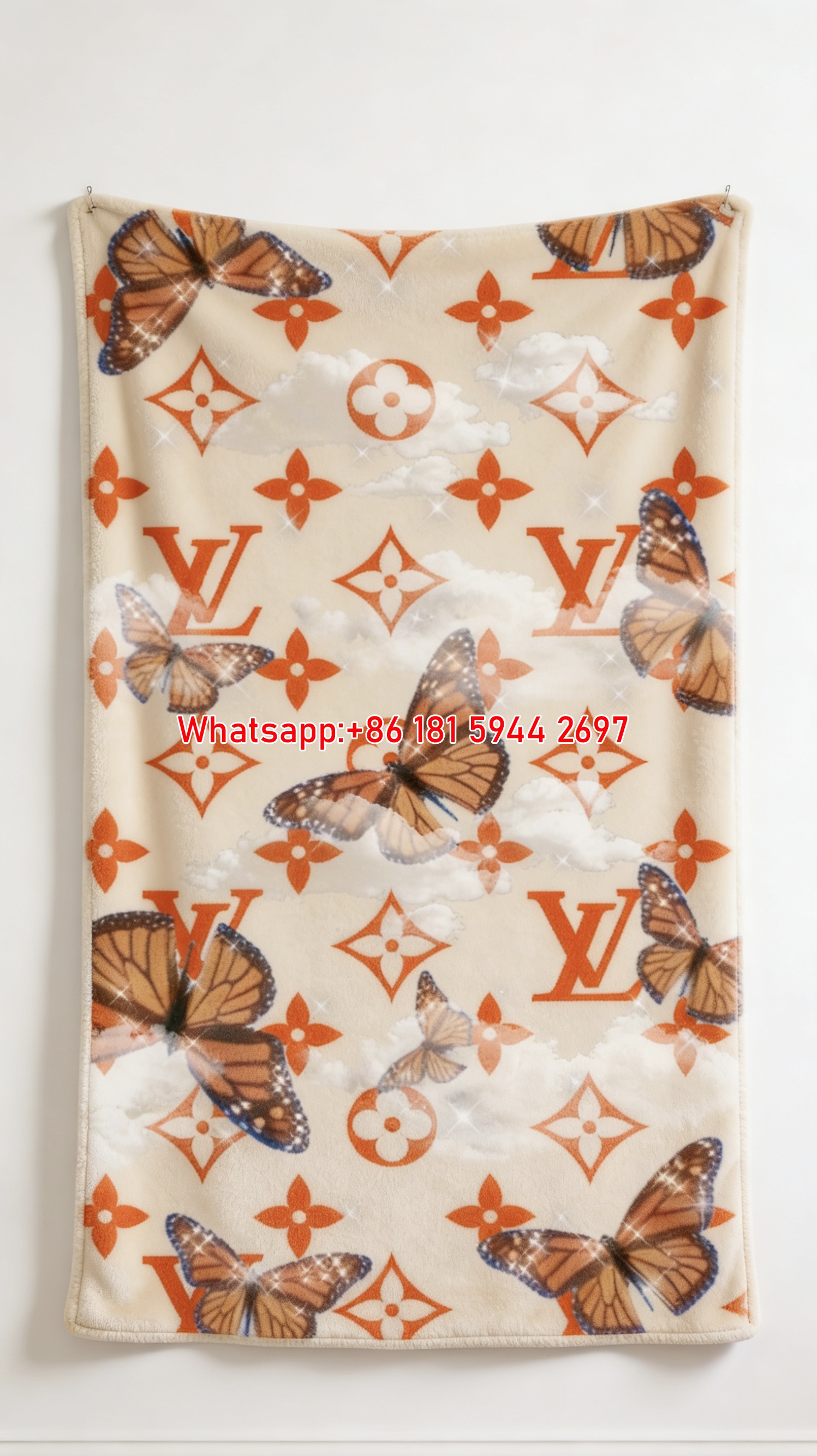 LV Orange Butterfly Blanket Monogram Butterfly Cloud Throw IMG_3268